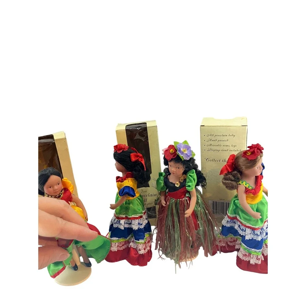 Set of 4 Porcelain Dolls Traditional Folk Costumes Collectible Display